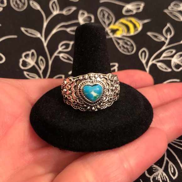 Jewelry - Silver Heart Ring with Faux Turquoise Stone